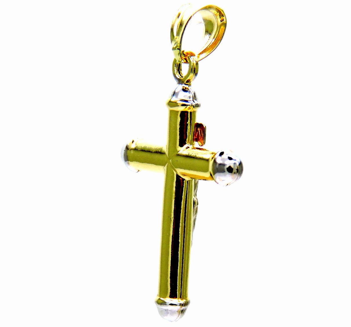 Ciondolo da Uomo in Oro Giallo e Bianco 18Kt (750) Pendente Religioso Croce Cristo Cappucci Bicolore