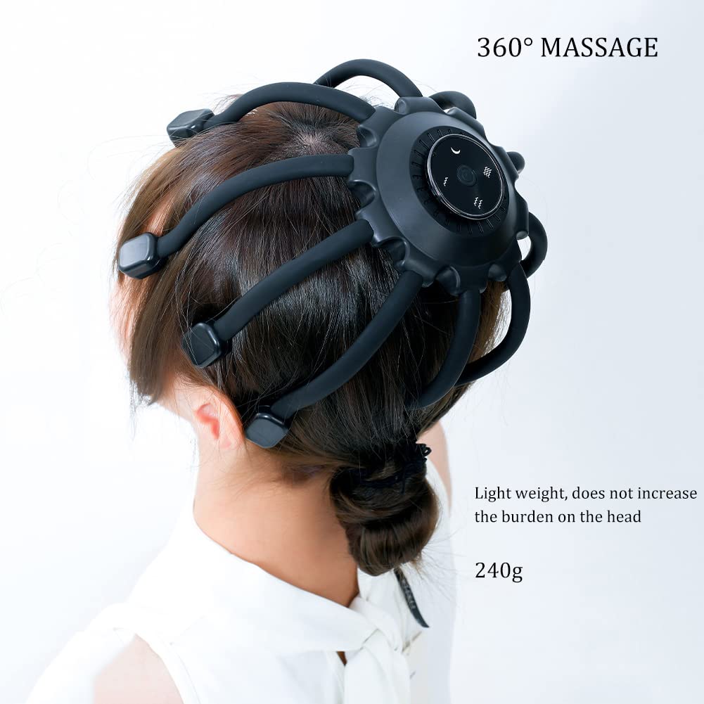 Massaggiatore per la testa Massaggiatore elettrico del cuoio capelluto con 10 contatti vibranti, 4 modalità, musica Bluetooth, massaggiatore per la testa di polpo Scalp Stress Relax