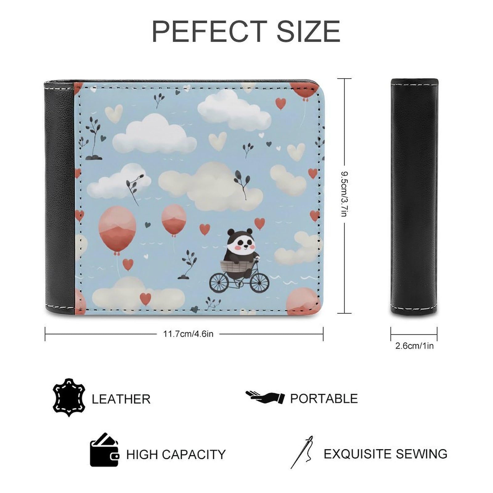 Hot Air Balloon Cute Panda Bifold Wallet PU Leather Coin Purse Lightweight Credit Card Holder Wallet Money Clip
