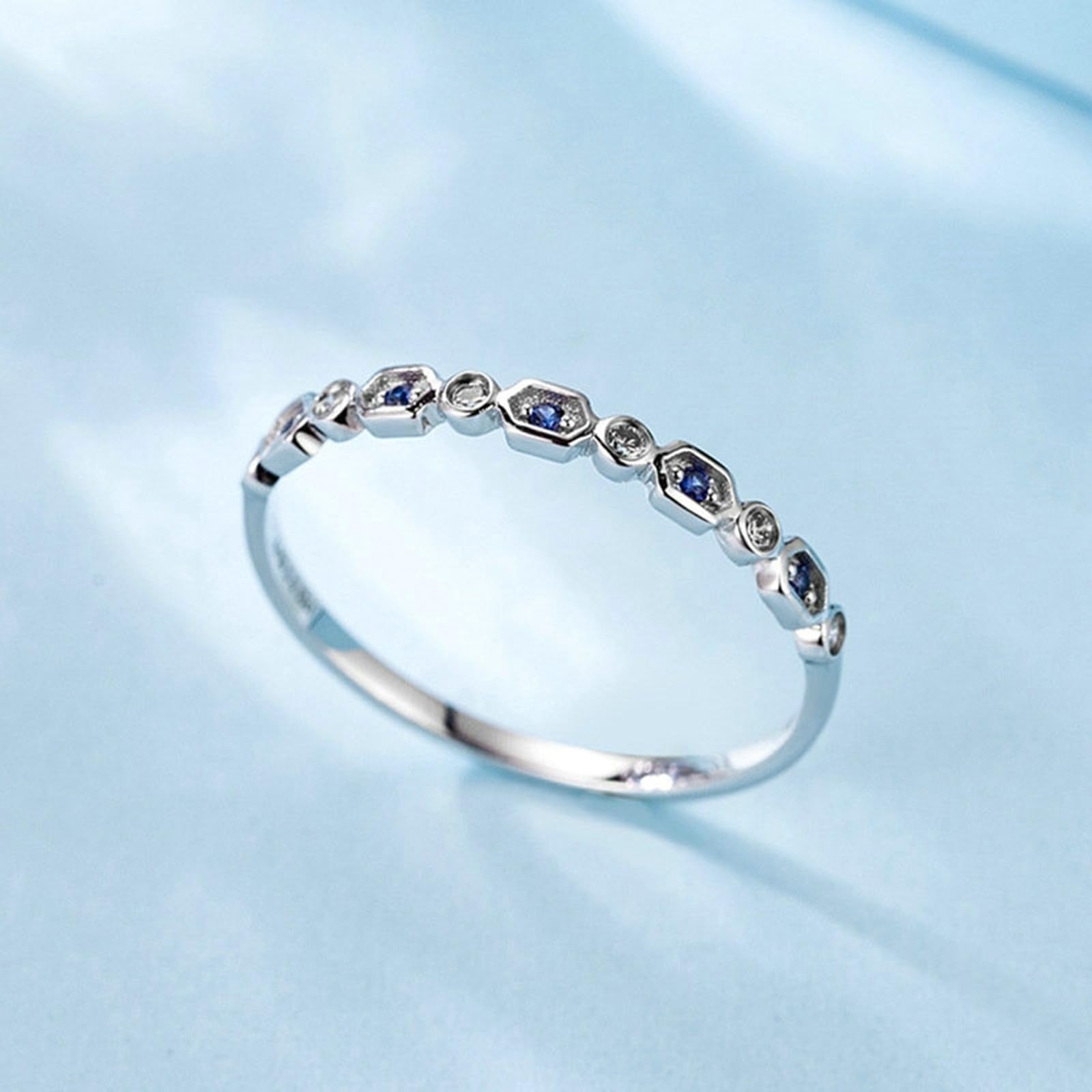 Anello Promessa Oro Bianco/Platino Anelli promesso Sottili Vintage per lei con Zaffiro e Diamante