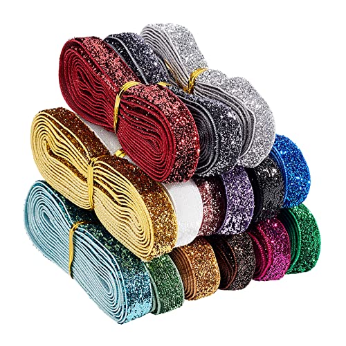 BENECREAT 27.45m Glitter Polyester Satin Ribbons, 15 Colors Velvet Ribbon for Gift Wrapping Sewing, Wedding Decoration