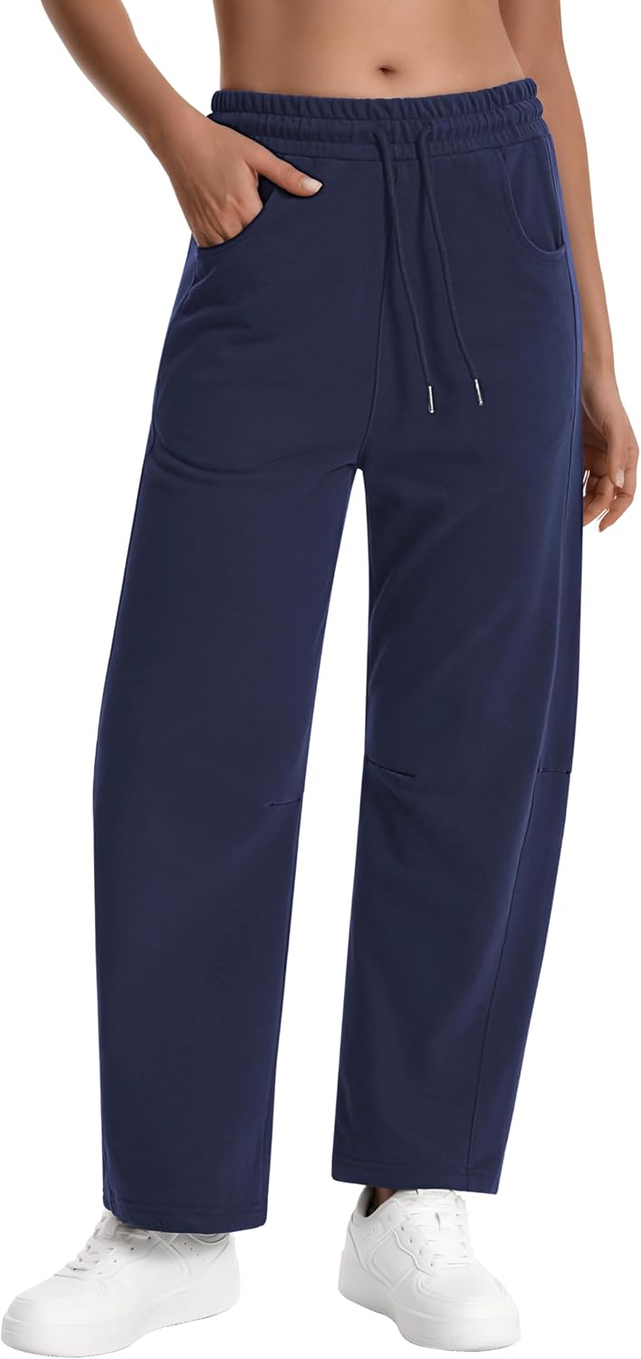 Auriviz Womens Barrel Sweatpants Drawstring High Waisted Wide Leg Pants Baggy Casual Workout Sweat Pants Pockets 28‘’ Inseam - Image 2