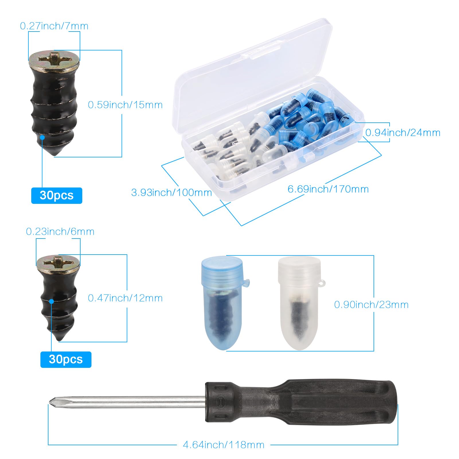 Zocipro 60Pcs Chiodo in Gomma per Riparazione Pneumatici con Cacciavite Kit Auto Moto Camion Bici