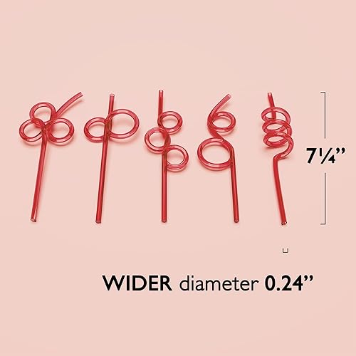 Miniatura 2 de 10 pajitas cortas y tontas de alta calidad para niños y adultos, color rojo, girando y coloridas, pajitas en espiral para fiestas, plástico