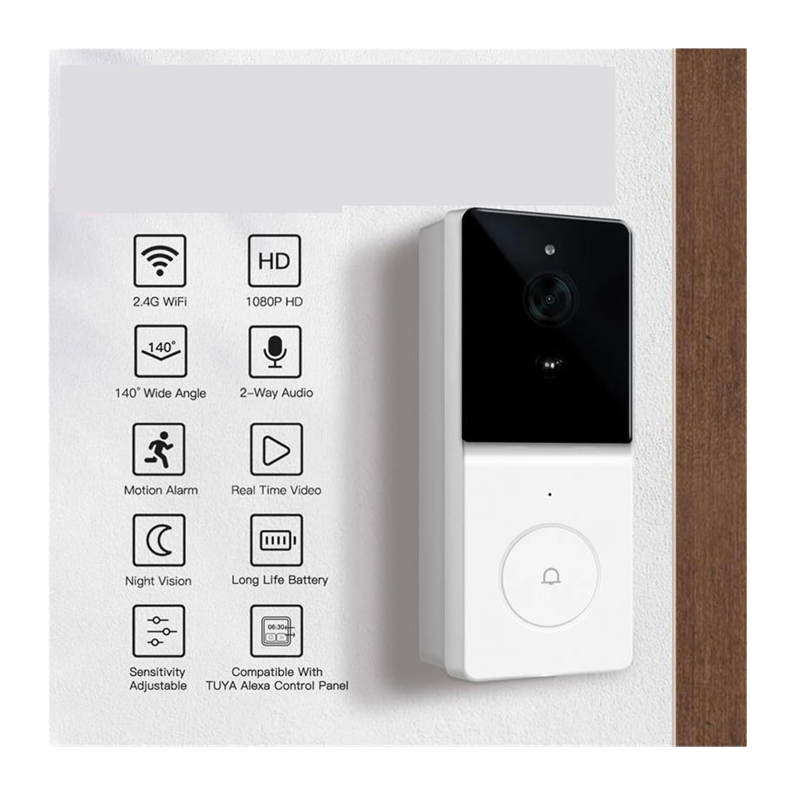Sonnette vidéo connectée Wi-FI A29F-Tuya avec interphone bidirectionnel, Vision Nocturne et système de sécurité sans Fil Grand Angle