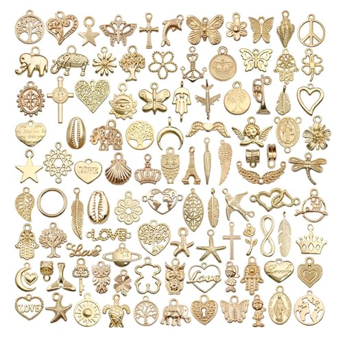 PAITOK Charms Pendants for Jewellery Making 100 Pieces Mixed Retro Alloy Charms Set for Bracelet Necklace Earrings Making DIY Crafts