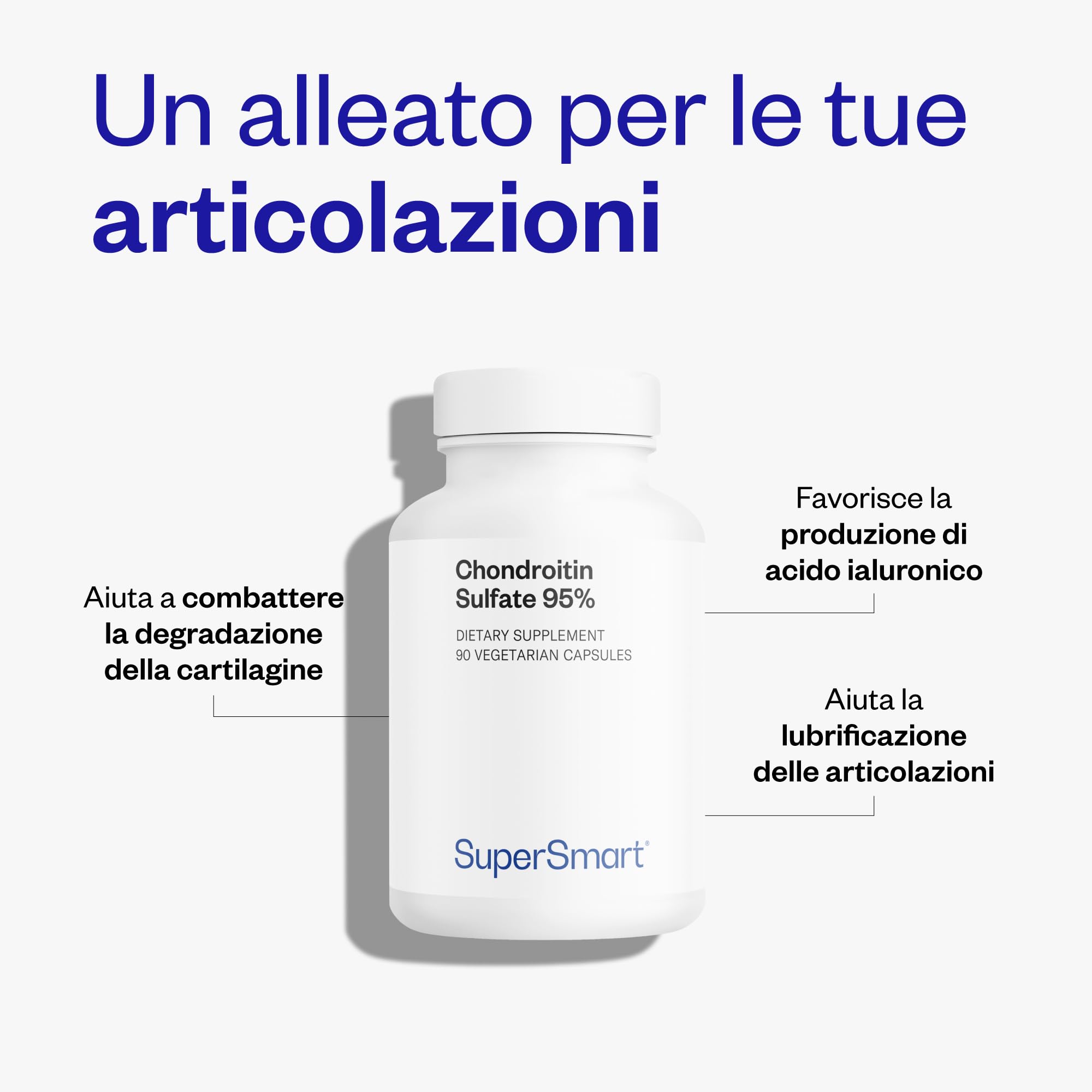 Condroitin solfato 95% - Aiuta ad alleviare i dolori articolari - Cura le articolazioni, le ossa e i muscoli - Purezza eccezionale (95%) - Senza OGM - SuperSmart