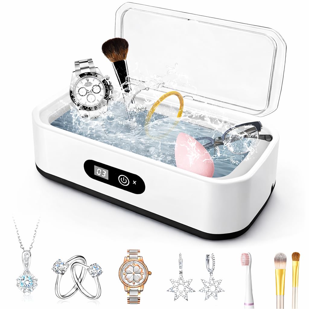 Ultrasonic Jewelry Cleaner 49kHz with 304 Stainless Steel Tank, Professional Ultrasonic Jewelry Cleaner Machine for Rings, Glasses, Watches, Gold Silver Diamond