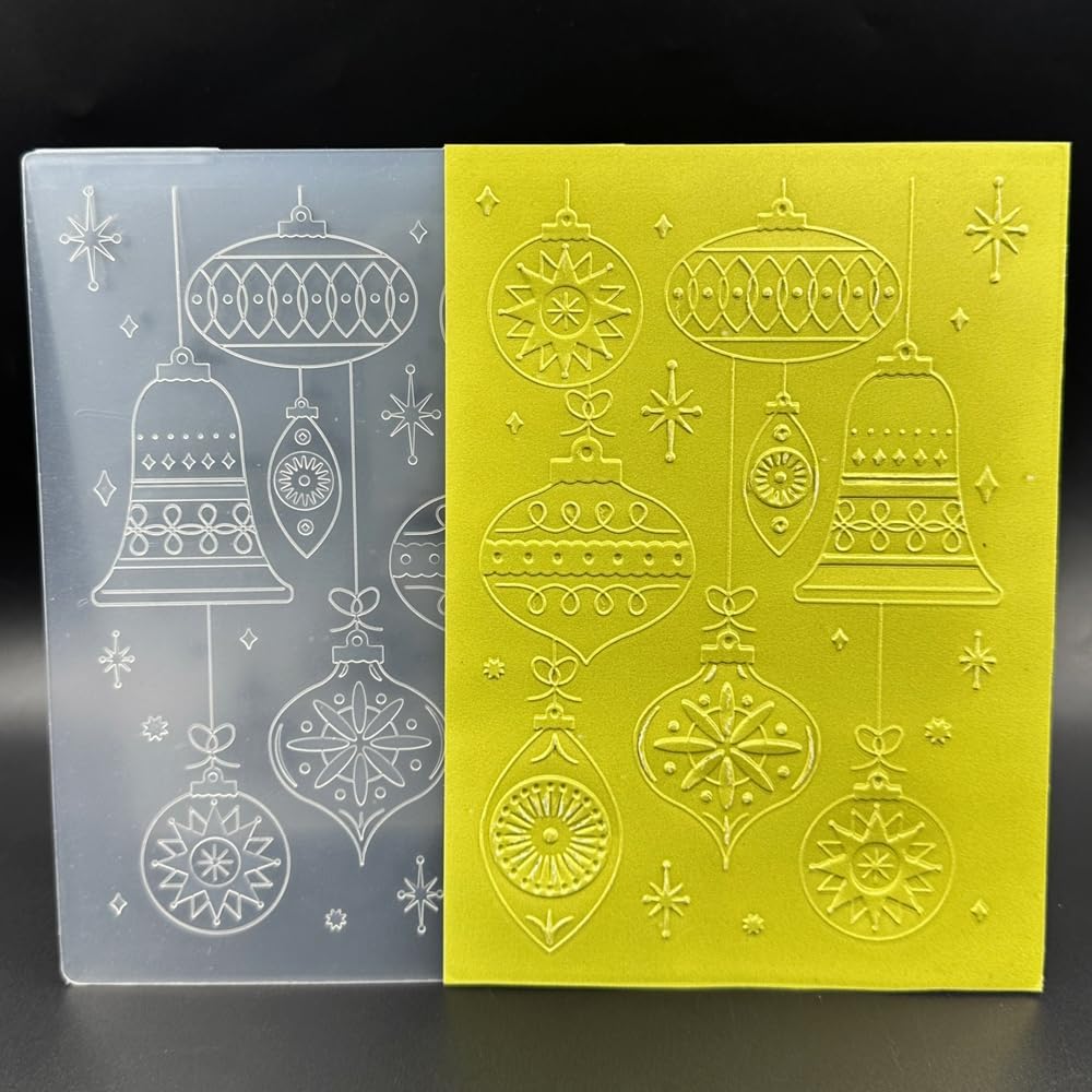 3D Plastic Embossing Folder Template Christmas Element Bell 2 Texture 5x7 Inch for Card Making DIY Scrapbooking Paper Crafting Handmade Crafts Scrapbooking Arts Supplies Scrapbook Decor