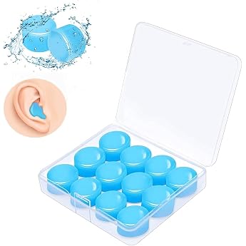 Ear Plugs for Sleeping Swimming Reusable 6 Pairs of Noise-Reduced Silicone Ear Plugs Waterproof Anti Snoring Protection Work Study and Noisy Places Blue L