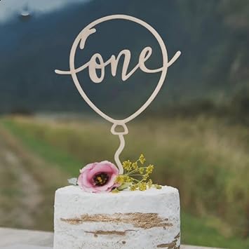 Wooden One 1st Birthday Cake Topper - Decoration Supplies, Suitable for Baby Shower Favors, Party or Photo Booth Props Style Balloon