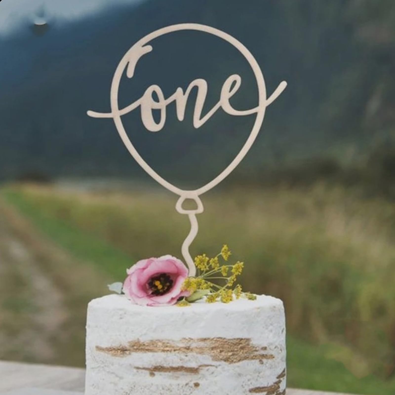Wooden One 1st Birthday Cake Topper - Decoration Supplies, Suitable for Baby Shower Favors, Party or Photo Booth Props (Style: Balloon)