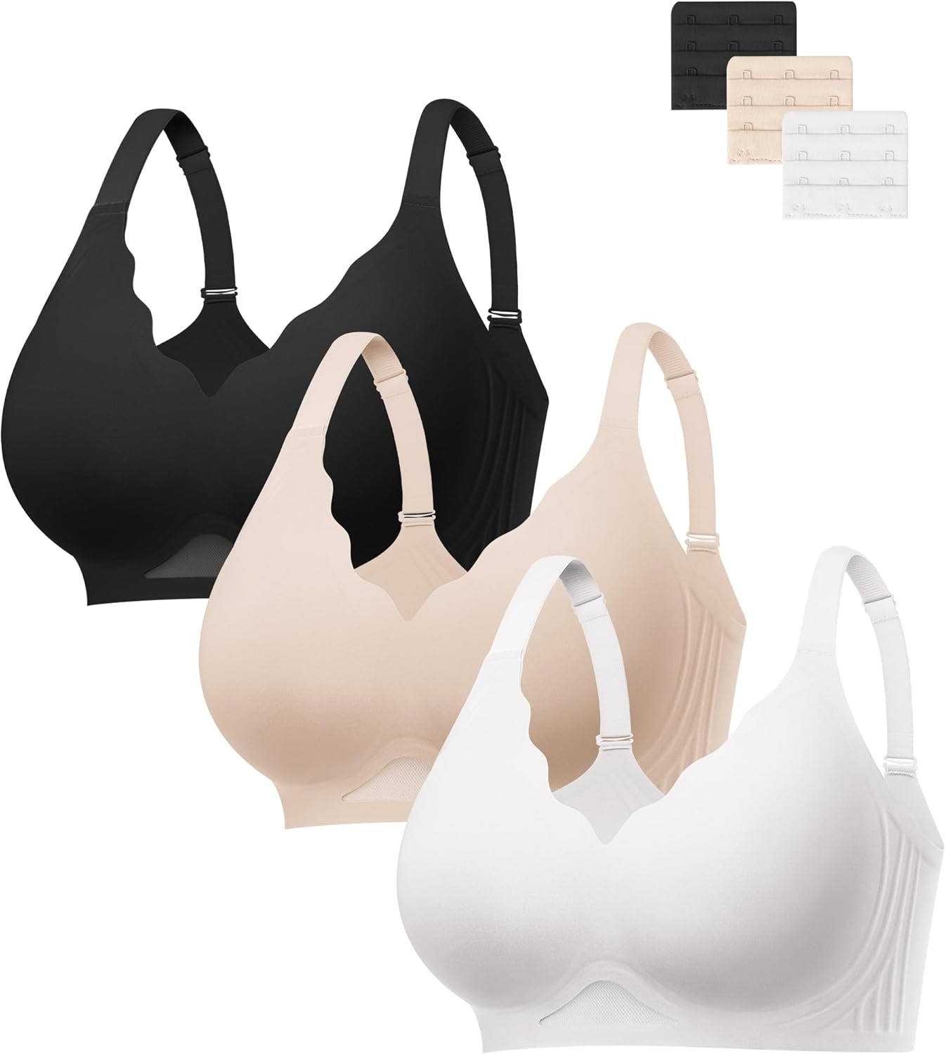 habibee Bras for Women Wireless Seamless Jelly Bras Full Coverage Push Up Bralettes Comfortable Scalloped T Shirt Bra