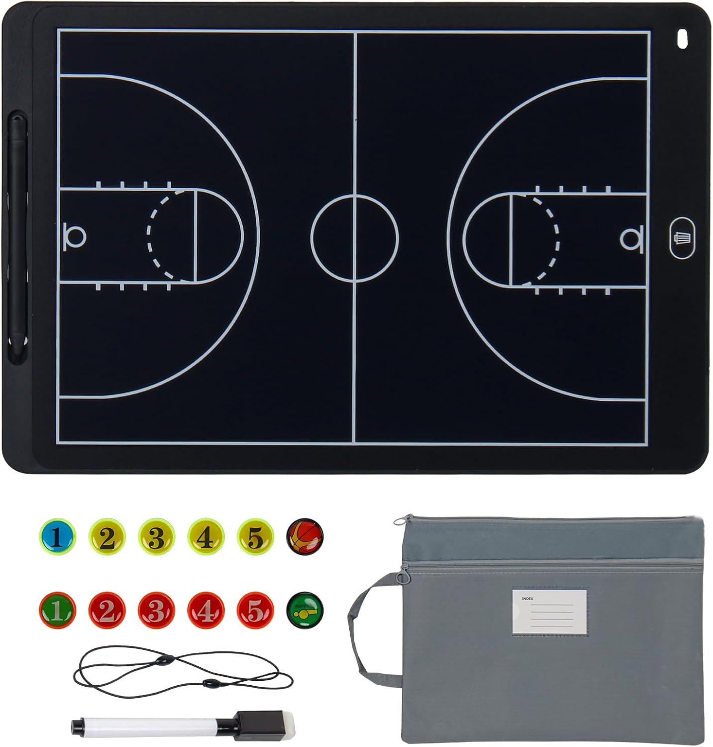 Magnetic Electronic Sports Coaching Board, 15 inch LCD Basketball Lineup Strategy Board Set with Stylus Pen, Dry Erase Markers and Carry Bag, for Basketball Games,Training,Teaching