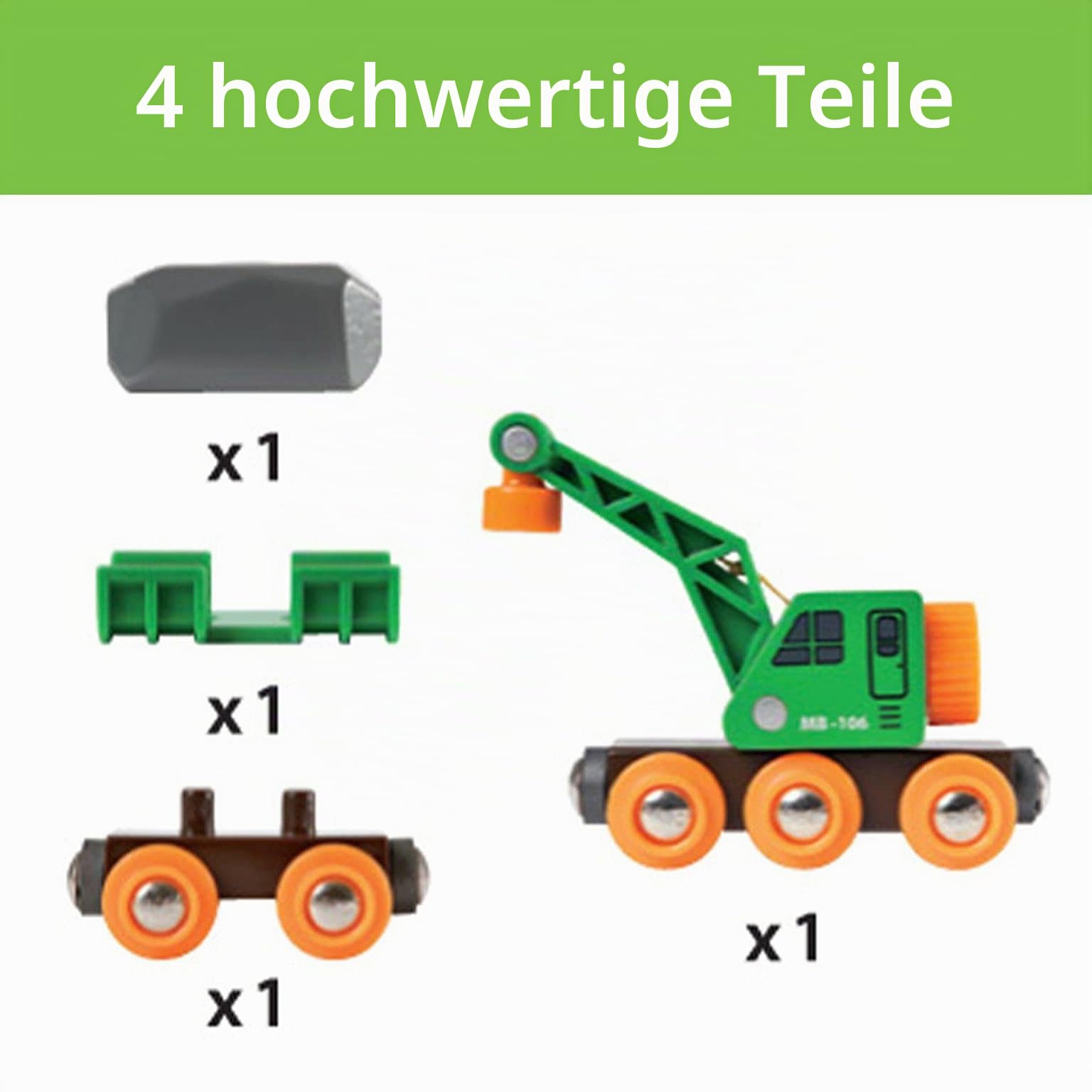 BRIO Bahn 33698 - Grüner Kranwagen mit Anhänger und Fracht,White & Bahn 33577 - Autotransporter mit Rampe