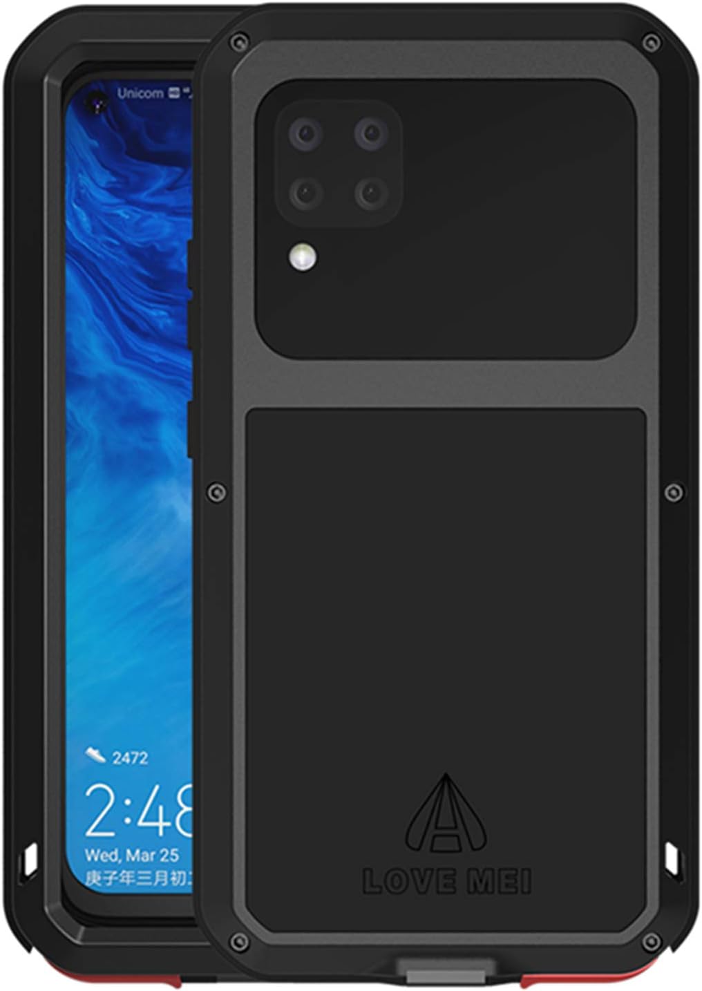 LOVE MEI for Huawei P40 Lite Case, Aluminum Metal Gorilla Glass Waterproof Shockproof Military Heavy Duty Sturdy Protector Cover Hard Case for Huawei P40 Lite (P40 Lite, Black)