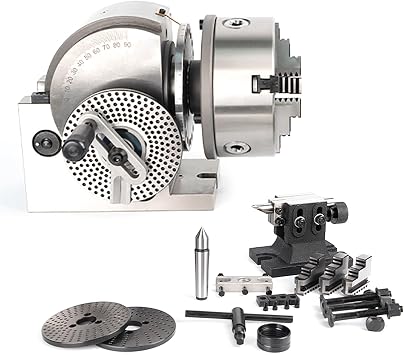 Dividing Head 4/5/6/8Inch 3 Jaw Chuck Dividing Head Set Precision Dividing Head for Milling Machine 0-90 Rotary Table Tailstock Milling Set,reduction ratio 1905in/125mm