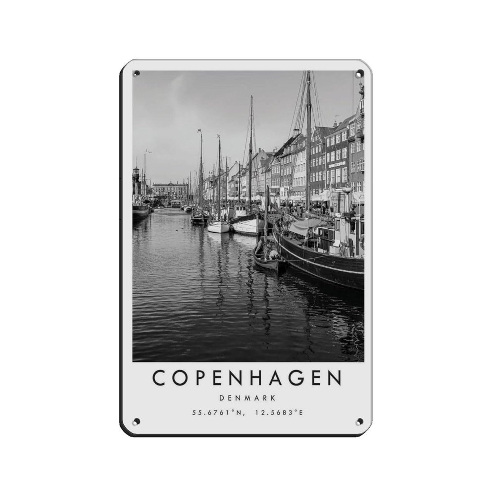 Copenhagen Travel, Denmark Poster Tin Sign Vintage Metal Pub Club Cafe Bar Home Wall Art Decoration Poster Retro 8x12inch(20x30cm)