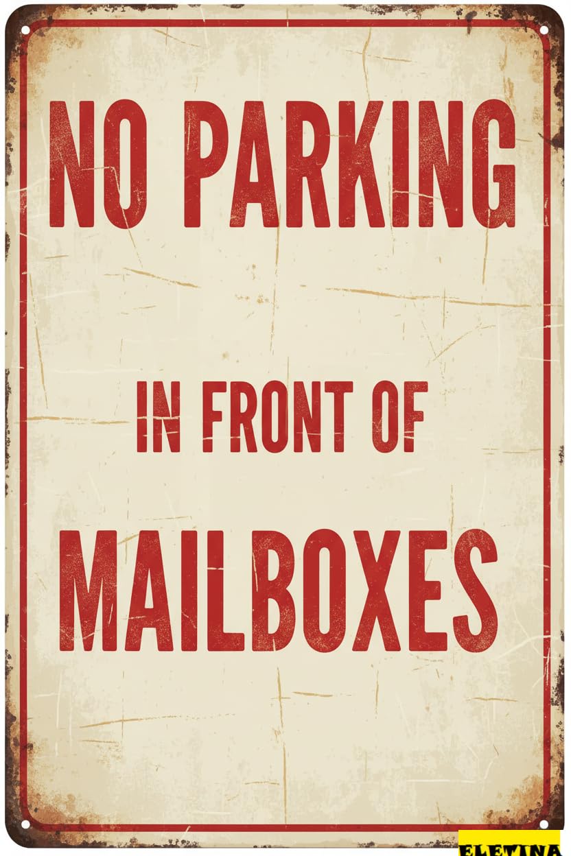 Vintage Metal Tin Sign for Man Cave No Parking In Front Of Mailbox, 8x12 Iron Do Not Park Here Do Not Block Mailbox Private Property Decorative
