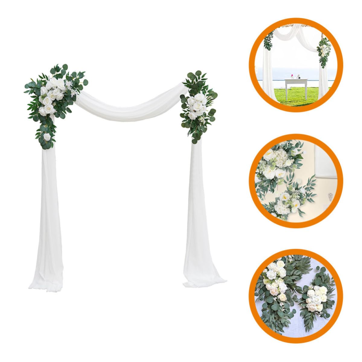 CANIGHT Blumenbogen für Hochzeit mit Künstlichen Seidenblumen und Gauze Lebensecht und Verwelkt Nicht Elegante Weiße Hochzeitsdekoration für Wandaufhängung und Bogenaufbau