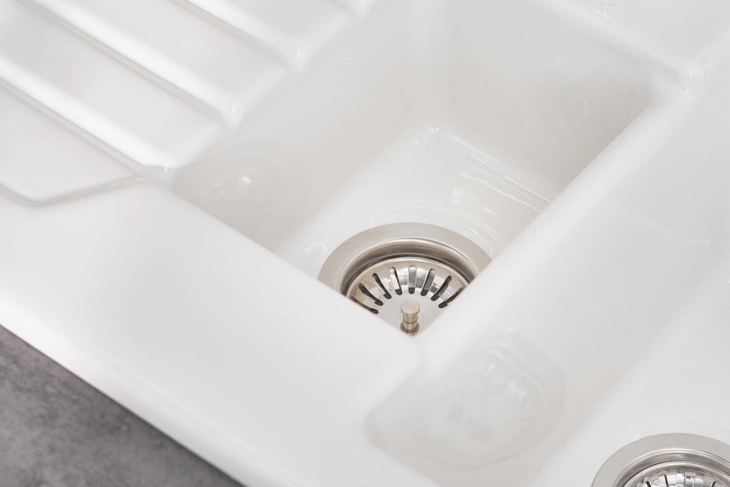 JACOB DELAFON Fregadero Cerámico de Cocina con 1,5 Pozas Muy Duradero e Higiénico Fácil Limpieza y Mantenimiento Reversible (Grifería a Izquierda o Derecha) Medidas 100x50 cm Color Blanco ESC02-00