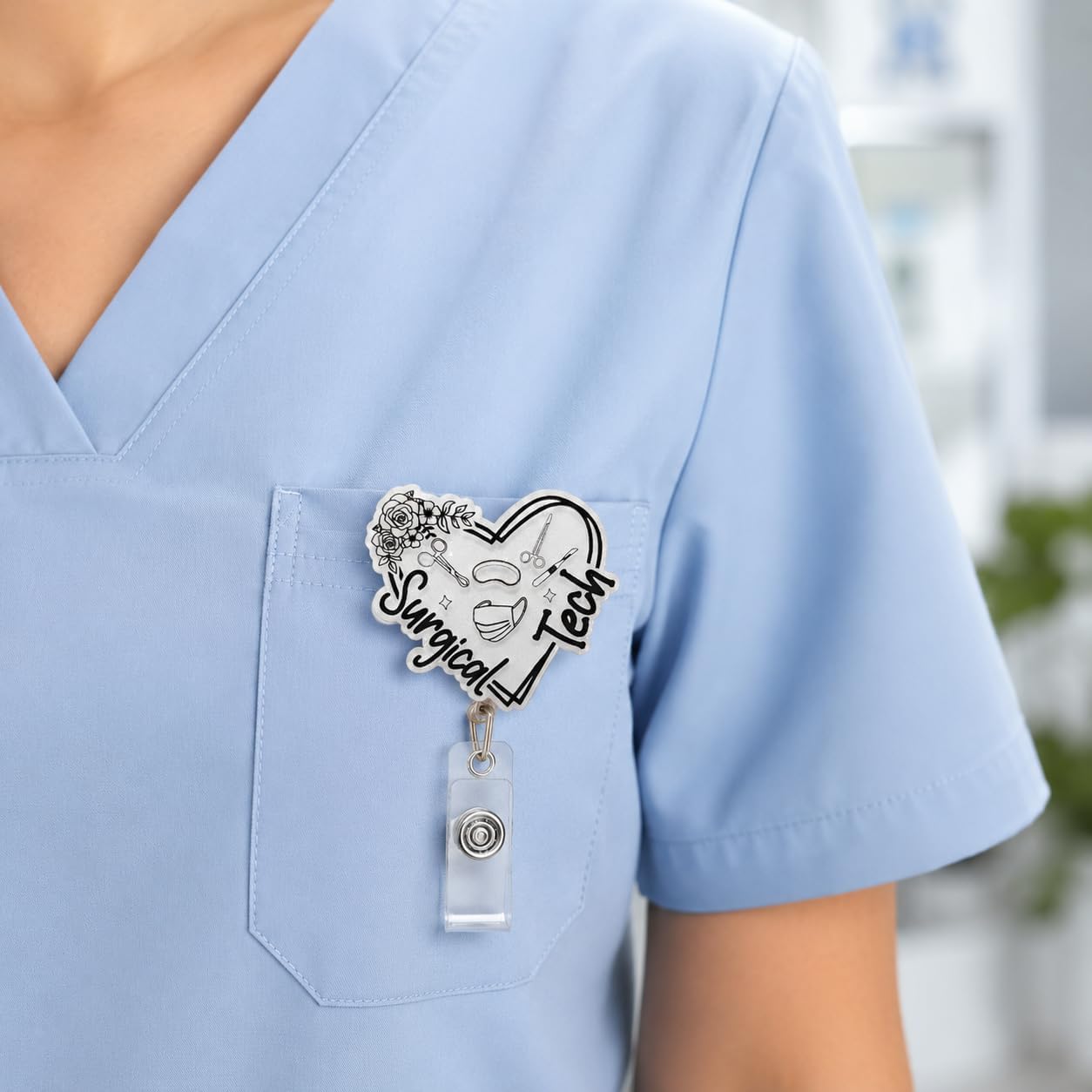 Funny Surgical Tech Badge Reel, Cute Heart Nurse Retractable Badges Reel image 4