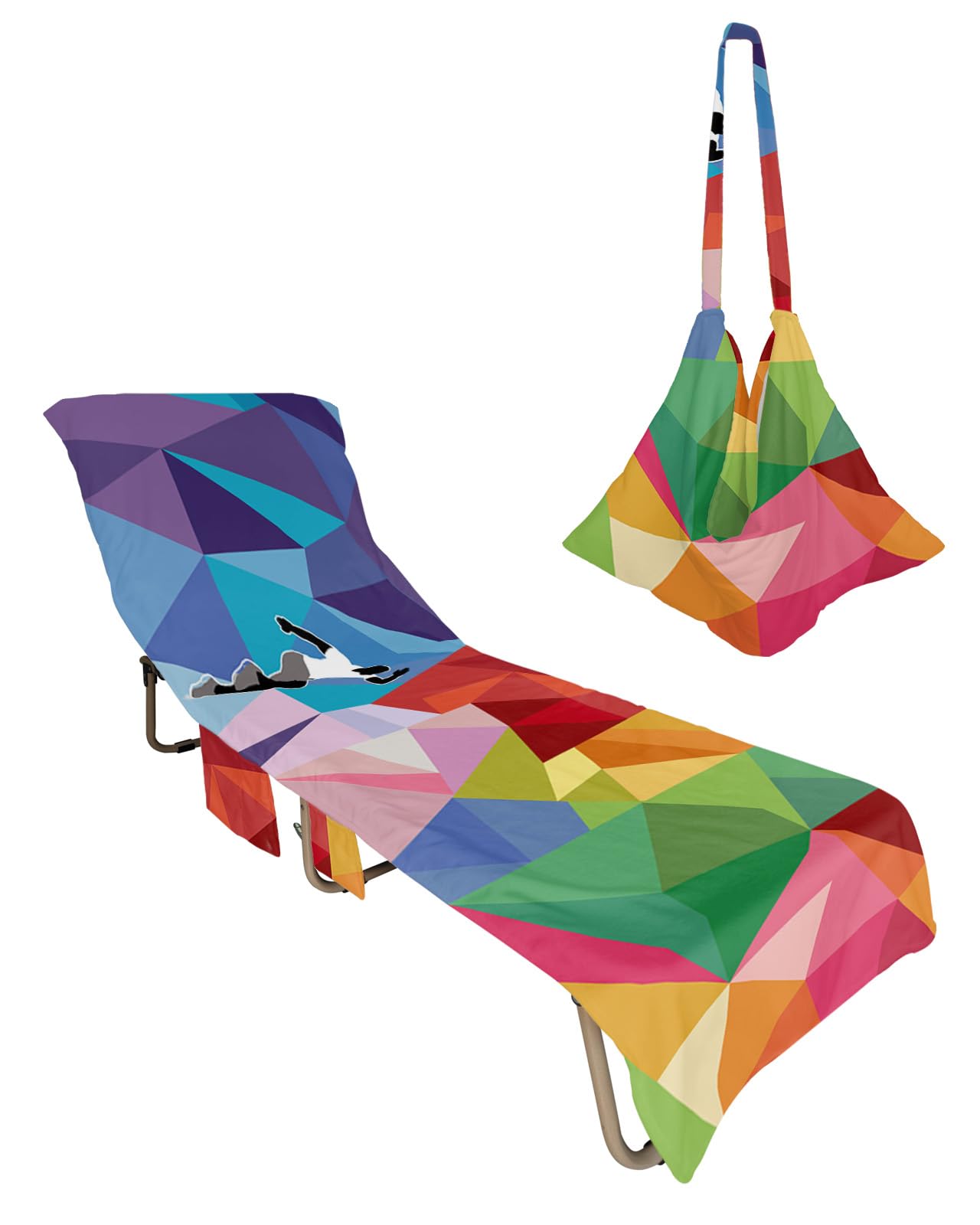 Colorful Geometric Beach Lounge Chair Towel Cover, Soft Chaise Lounge Towel with Side Pockets Patio Pool Chairs Cover for Beach/Pool Sunbathing 29x85 Runners Modern Abstract Art