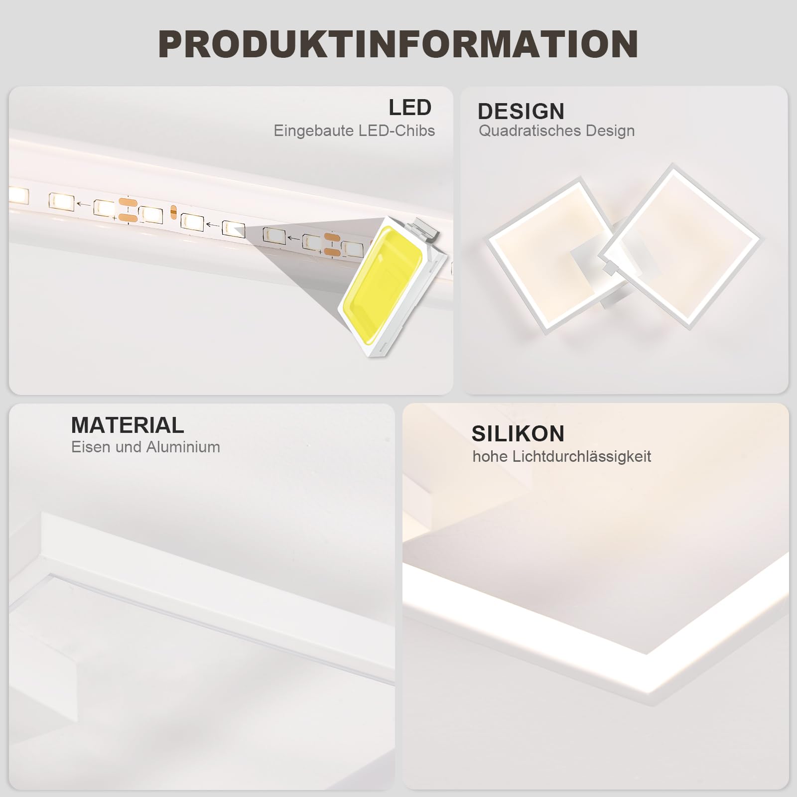 Qamra Plafonnier LED Moderne, Plafonnier carré de 51 cm