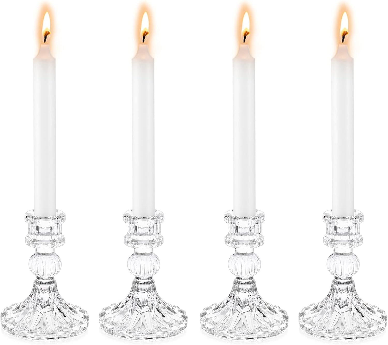 Sziqiqi Glass Candlestick Holders Set of 4, Clear Glass Taper Candle