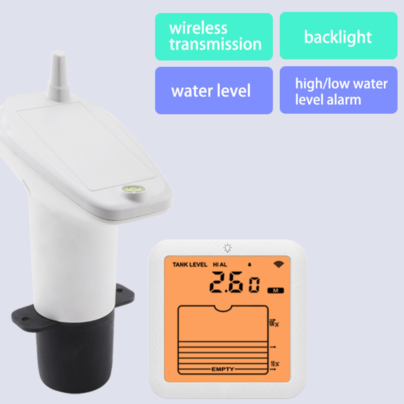 Monitor ' acqua con allarmi massimo-minimo, display della temperatura da 40 ℃ a 60 ℃ e installazione flessibile Rilevatore livelli liquidi LCD con letture della temperatura dei serbatoi