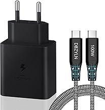 DBZYLN Chargeur 45W Charge Rapide pour Samsung S25, S25 Ultra, S24, S24 Ultra, S23 Ultra, Tab S8, S9, S10, Z Fold5, Flip5, Fold6, Flip6, A54, USB C Bloc Prise Adaptateur Secteur avec 5A Câble (Noir)