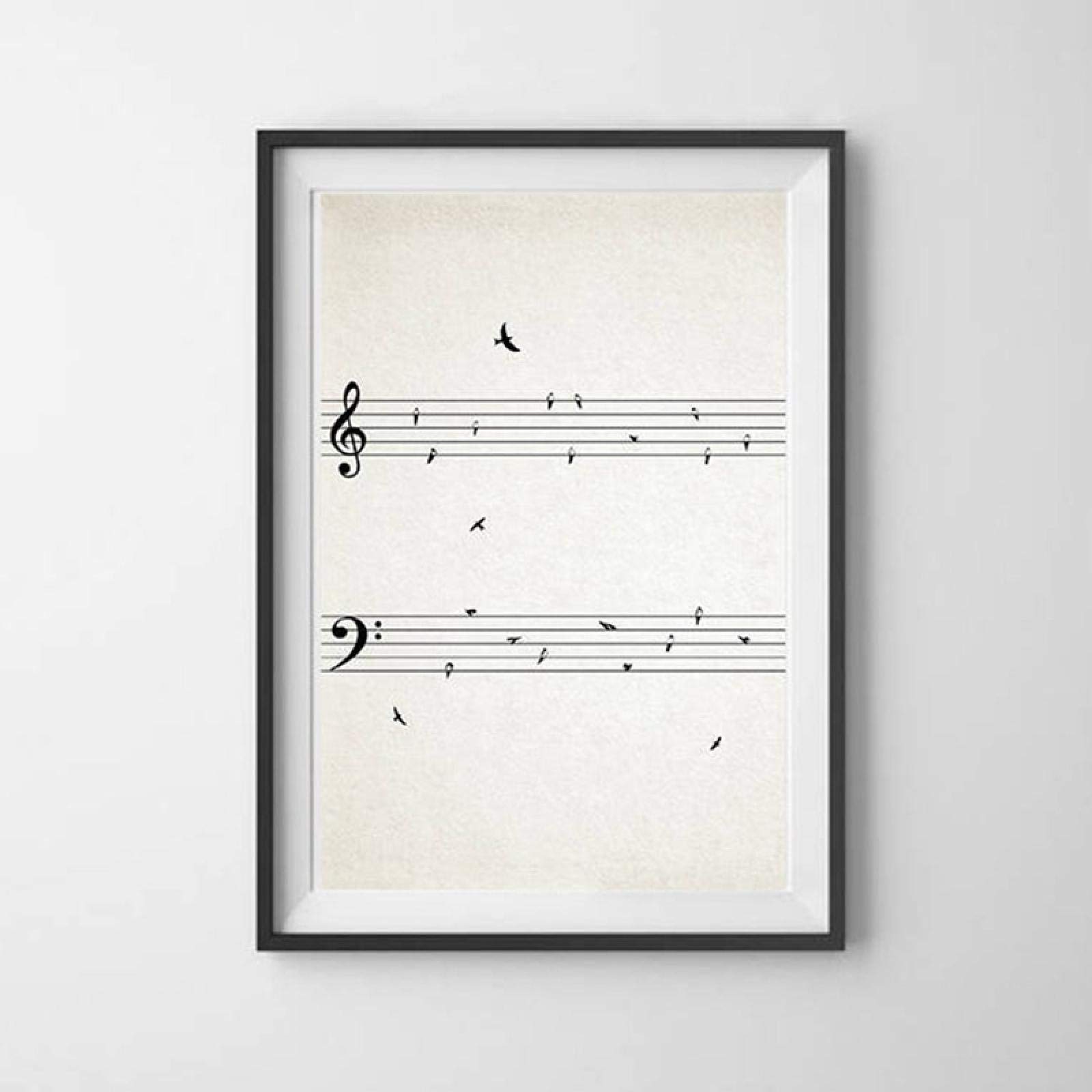 Yooyu Partituras con pájaros vintage lienzo pintura pósteres impresiones arte de pared notas musicales decoración habitación profesor de música regalo 60 x 110 cm con marco