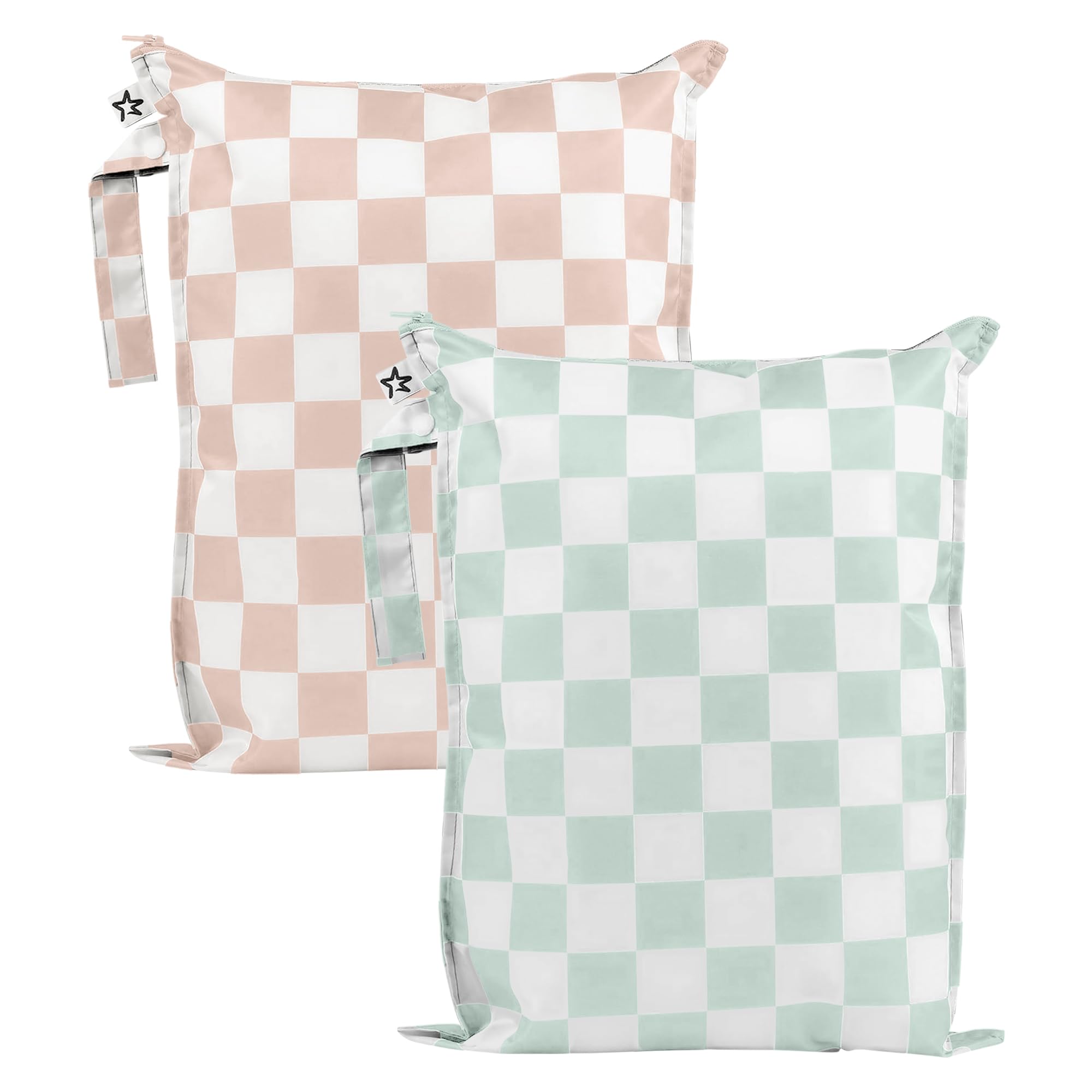 Tiny Twinkle Mess Proof Wet Bags | 2-Pack Reusable Waterproof Wet Bags for Swimsuits | Baby Clothes | Travel & Diaper Bag (Unisex Checkers)