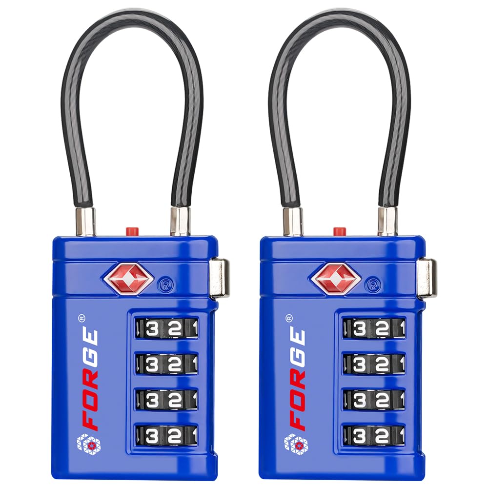 Forge Open Alert TSA Approved Luggage Locks, Blue, 2 Pack Locks.