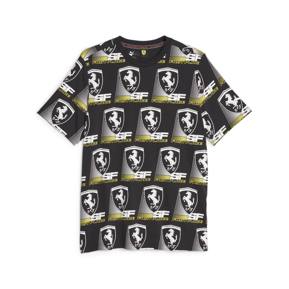 PUMA Mens Scuderia Ferrari Race All Over Print Crew Neck Short Sleeve Casual Tops Casual - Red