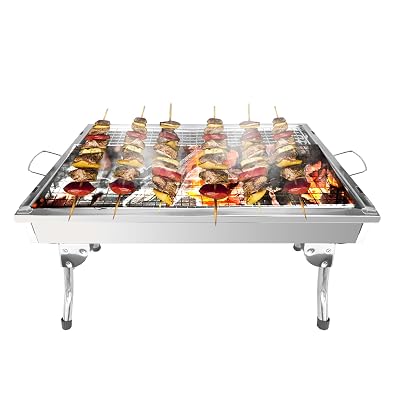 IBELL BQ3650 Barbeque Grill Stand, Stainless Steel, Rust Free, Portable, Charcoal Barbeque Table for Camping & Outdoor G