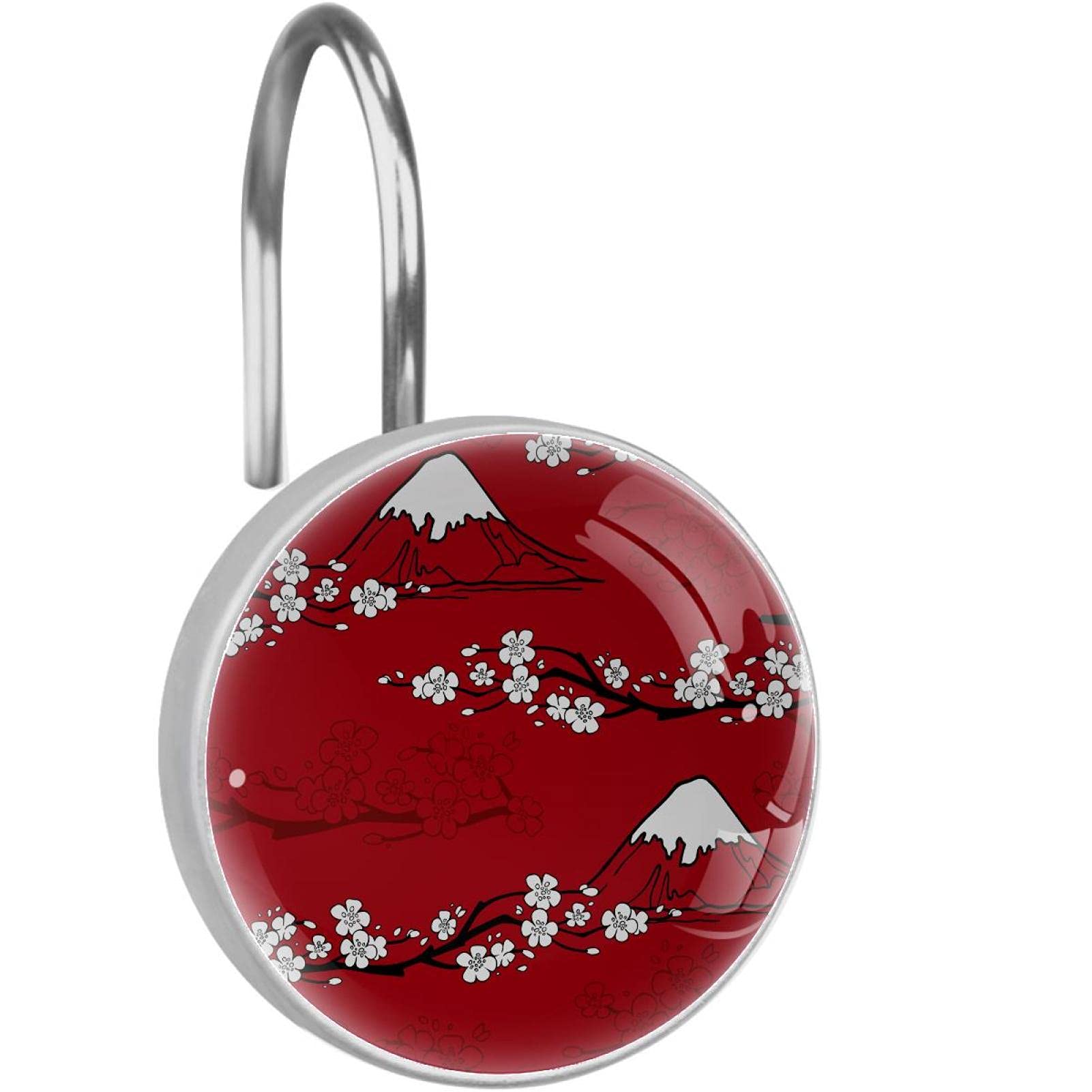 Crochets rideau de douche inox lot de 12 anneaux anti-rouille à motif fleur de cerisier rouge