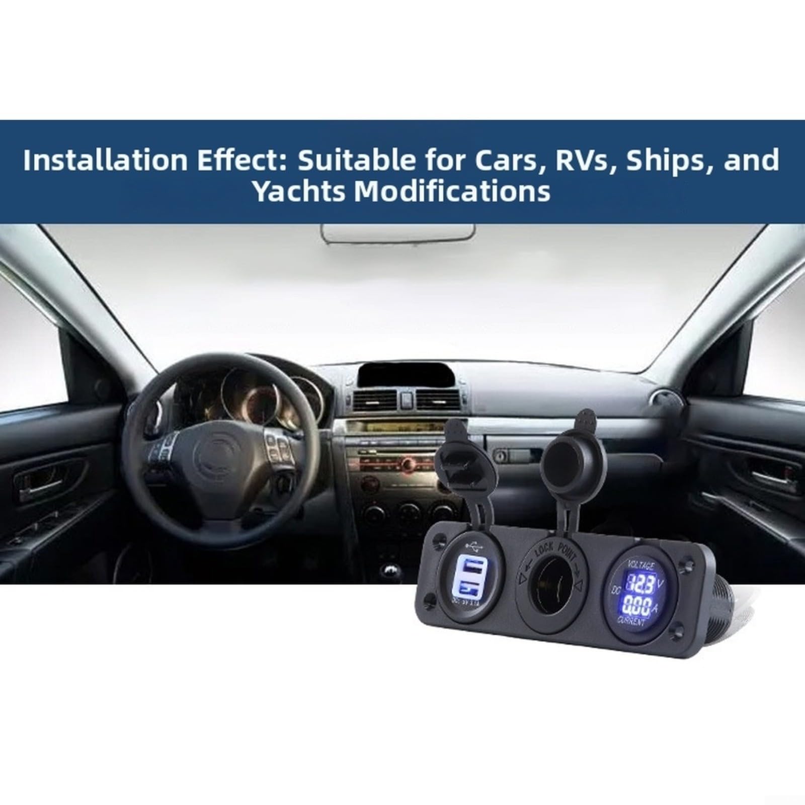Cargador de coche USB dual con pantalla de voltaje, panel impermeable de 12 V-24 V para auto, RV, barco, marino, azul/verde/rojo (rojo)