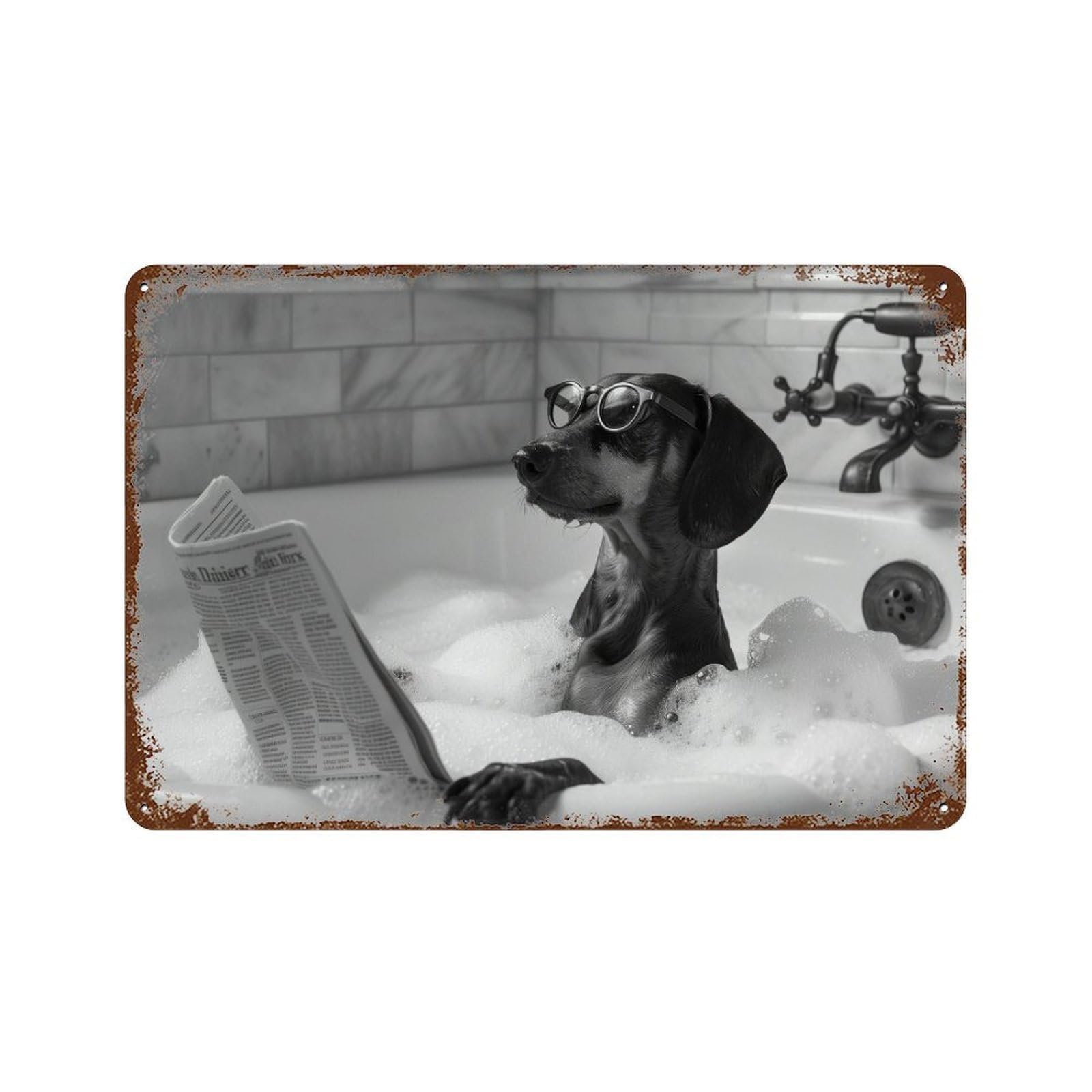 xiaoxiaoshen Dachshund Bathtub Wall Art Wall Decor Art Metal Tin Poster Modern Home Decor Art Home Bar Shop Decorations Vintage Sign 20x30cm