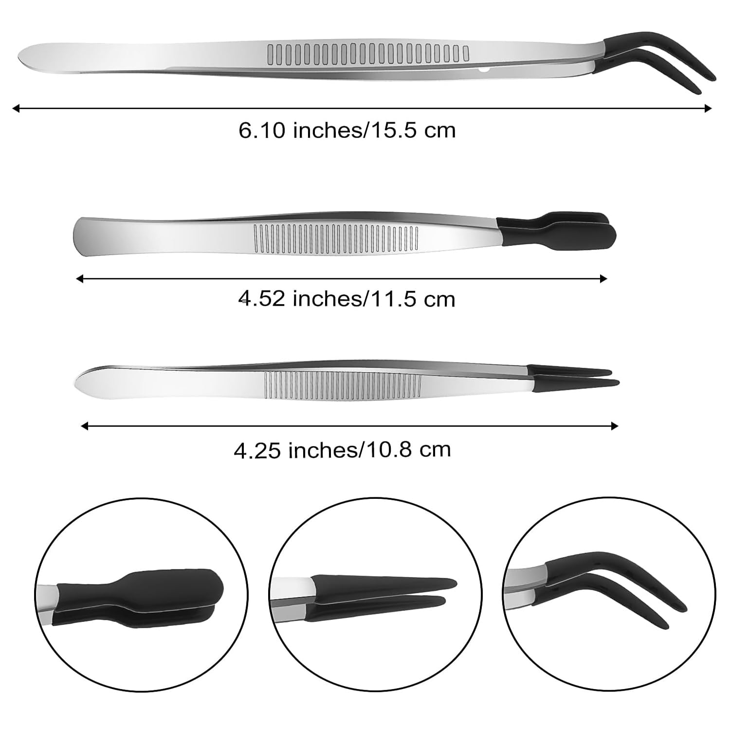 Lot De 2 Pinces à épiler Artisanales Avec Embouts En Caoutchouc - Revêtement PVC Noir/rouge, Longueur 4,3"