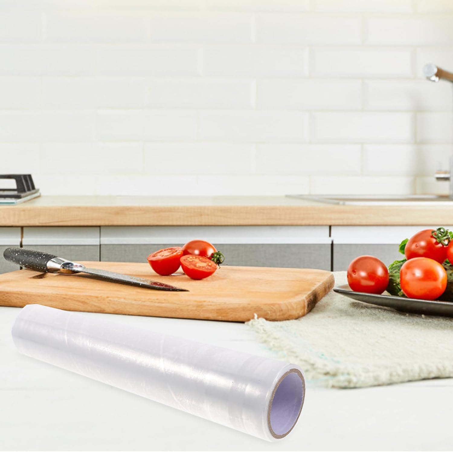 FUOYLOO Disposable Food Cling Wrap Roll 2pcs 25cm X 45m with Slide Cutter Pe Foodservice Film Food Save Wrap for Kitchen