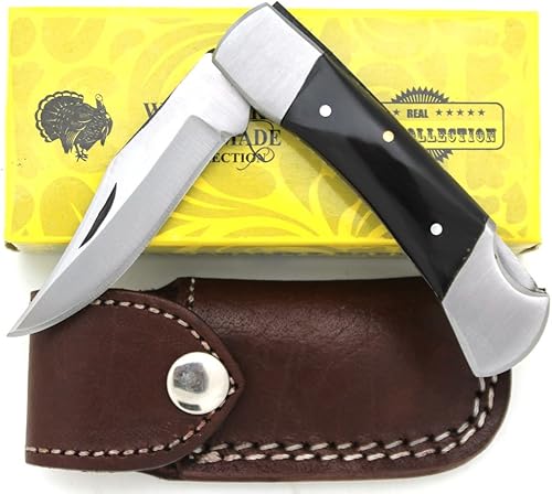 Miniatura 6 de Wild Turkey Handmade Colección cuchillo plegable con funda de cuero hoja afilada de caza