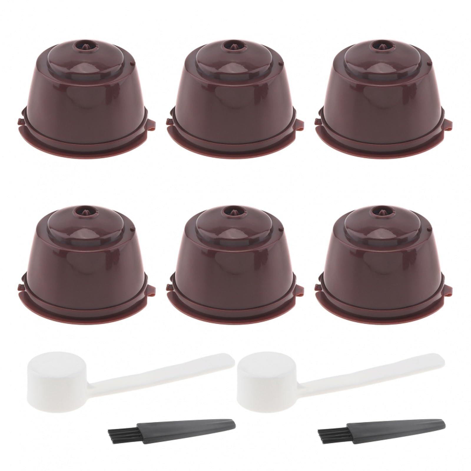 Reusable Coffee Capsule for Nescafe Dolce Gusto Brewers, 6 Pack Refillable Colorful Coffee Capsule Filter with Cleaning Brush and Measuring Spoon, Brown