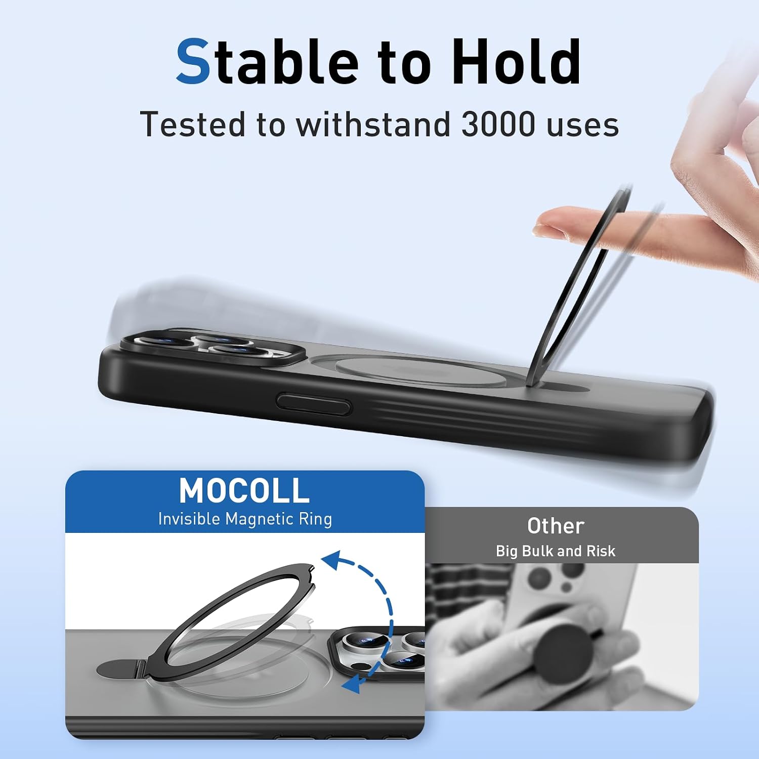 MOCOLL for iPhone 15 Pro Max Case with Magnetic Invisible Stand [Military Drop Protection] [Compatible with Mag-Safe] Shockproof Slim Translucent for iPhone 15 ProMax Case 6.7 Inch (Black)