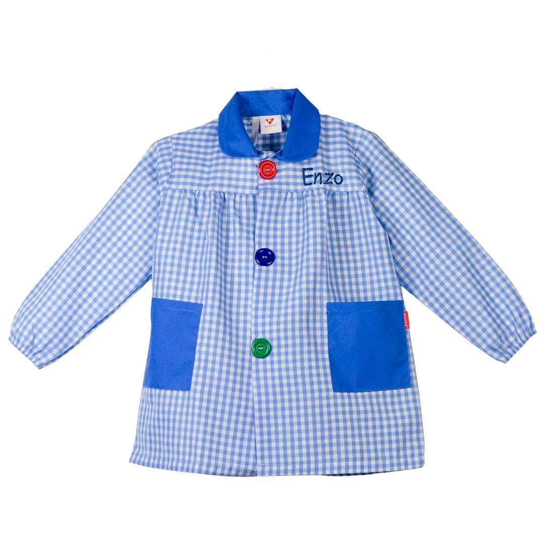 Babi Colegio Nombre Bordado Personalizable. Bata Escolar con Botones para Personalizar con Nombre Bordado. Fabricado en España.Talla 4. Color Celeste