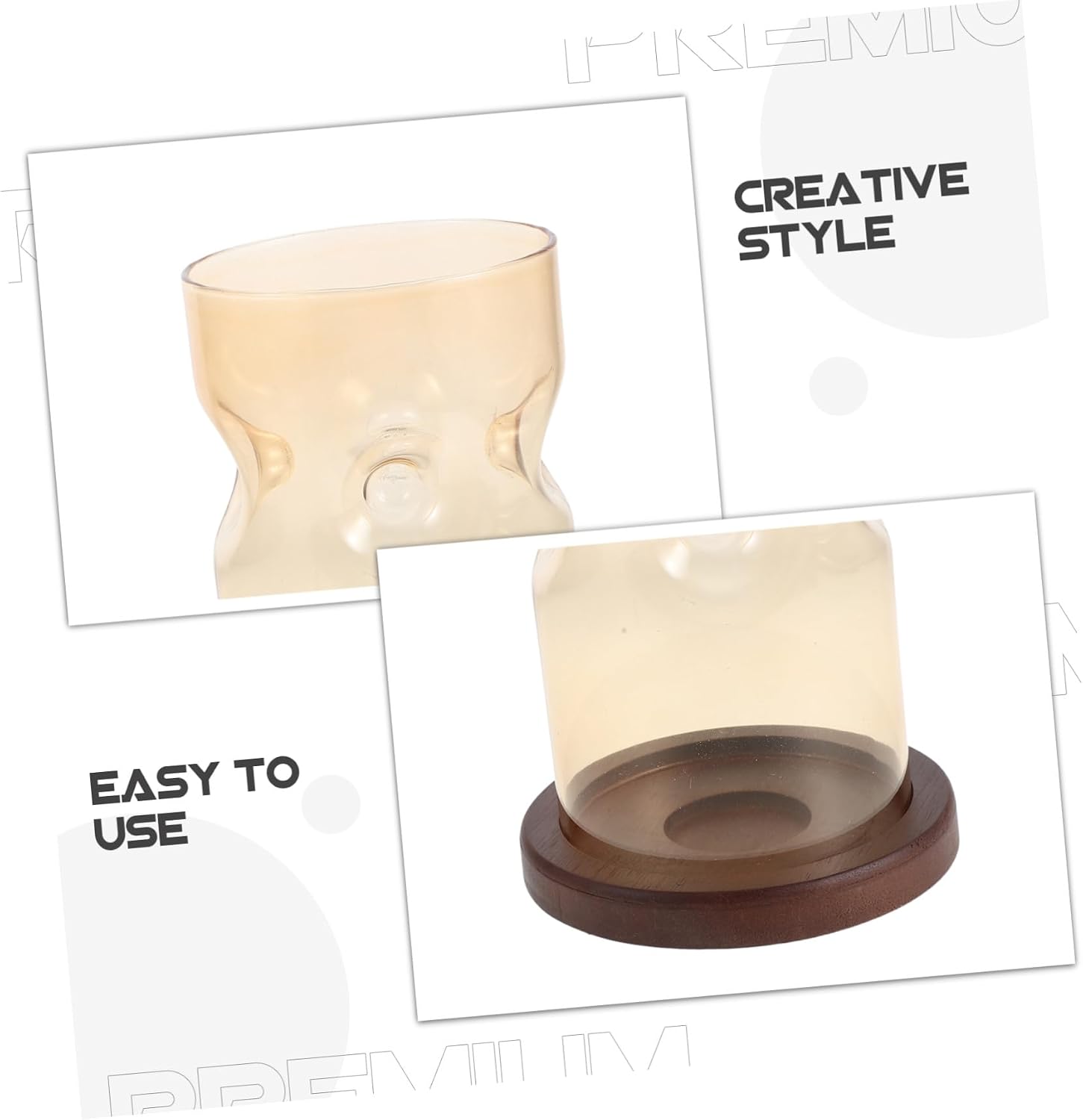Glass Votive Candle Holder with Wooden Base Light Gold Hurricane Candle Stand Windproof Glass Cylinder Decorative Tabletop Centerpiece for Weddings and Home Décor