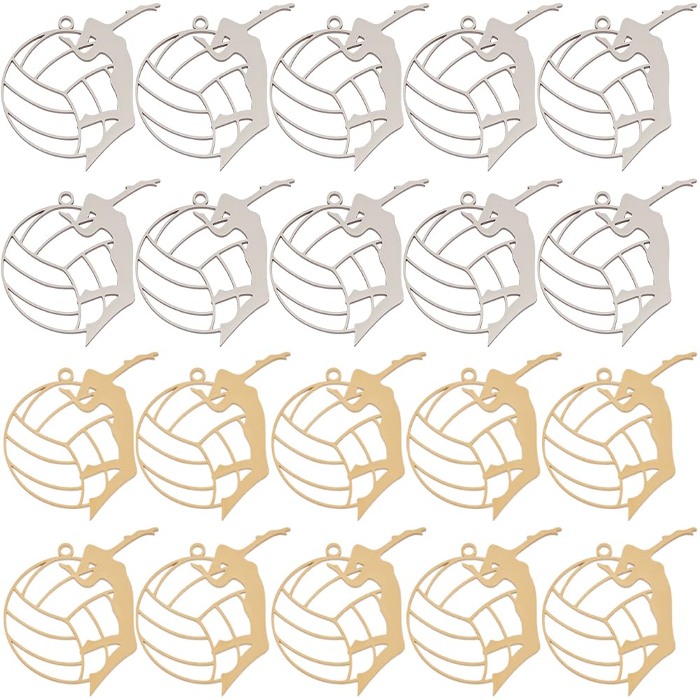 Breloques volley ball en acier inoxydable creux anti-ternissement pour création bijoux B