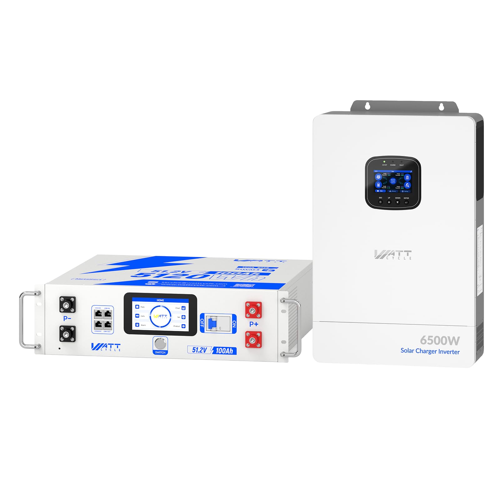 WattCycle 48V 100Ah Server Rack Battery &amp; 6500W Hybrid Solar Inverter Kit