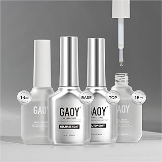 GAOY 16ml Nail Dehydrator and Primer with Gel Top and Base Coat, 4 Pcs Acid-Free Natural Nail Prep Dehydrate Bond Primer Professional Set, for Gel Polish