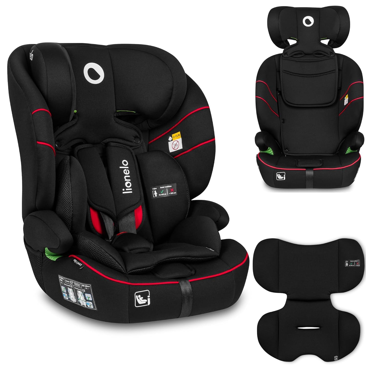 Lionelo Levi i-Size Kinderautositz Gruppe 1/2/3, 9-36 kg, 15 Monate-12 Jahre, i-Size R129/03, vorwärtsgerichtet, 5-Punkt-Gurt, Memory-Schaum Kopfstütze, Seitenschutz, Dri-Seat Einsatz